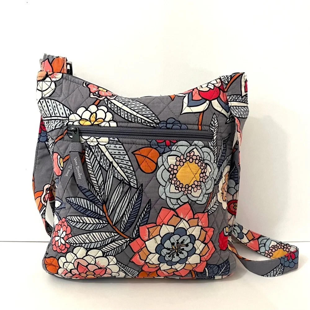 Vera Bradley Quilted Crossbody Bag Gray Floral Retired Pattern - Picture 3 of 14